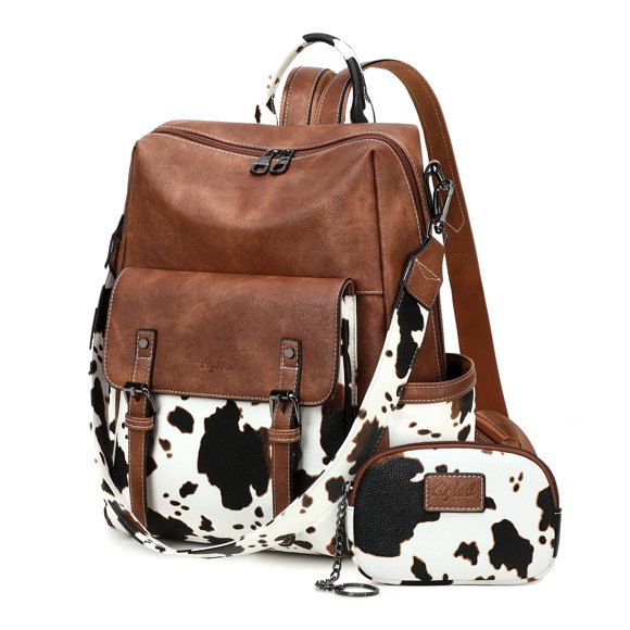 Mochila AGLOD de cuero PU con estampado de vaca, bolso de hombro