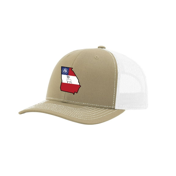 It's All About The South Flag Filled Georgia State With Buck Head Mesh Back Trucker Hat-Khaki/White