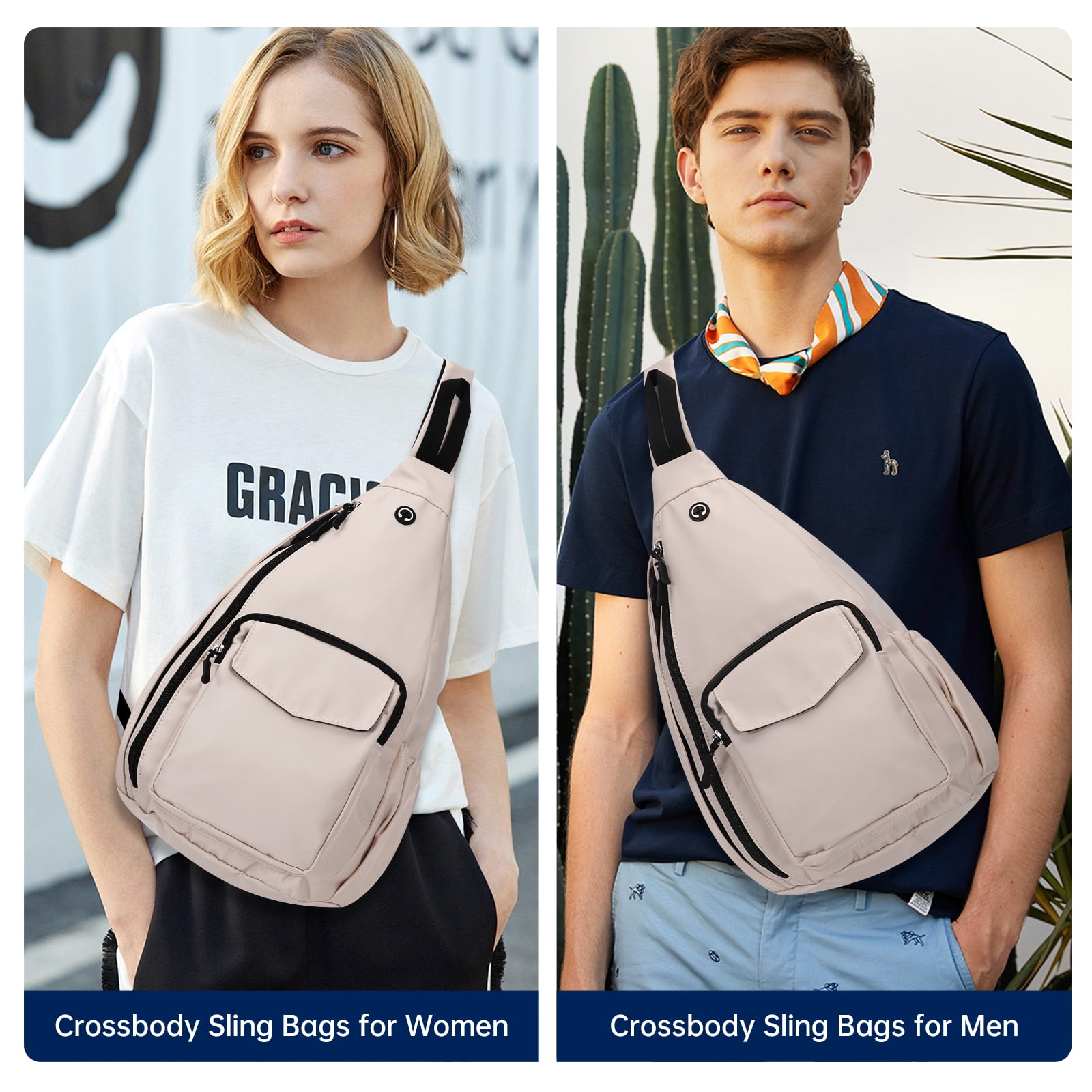 HAWEE Convertible Chest Bag Casual Daypack for Outdoor Cycling Hiking Travel Sling Backpack Crossbody Shoulder Purse for Women, Beige