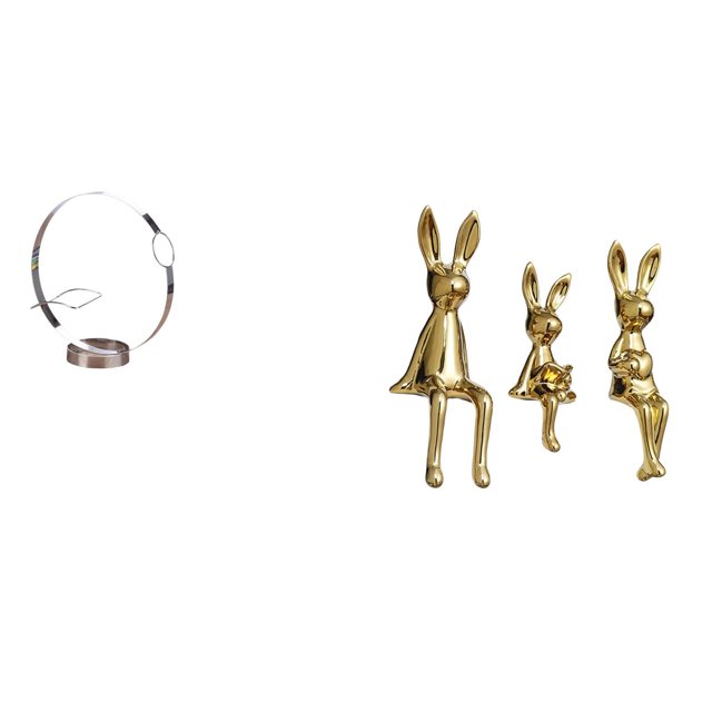 Elegante Organizador De Vino De Metal Y Estatuas De Familia De Conejos Para Centro De Mesa, Gabinete, Estantería, Decoración.