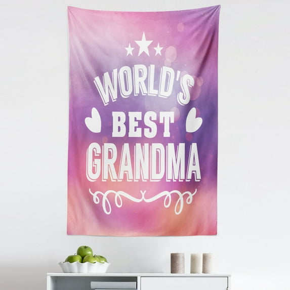 Grandma Tapestry, Stars and Heart Silhouettes with Swirled Lines Pattern on Bokeh Background, Fabric Wall Hanging Decor for Bedroom Living Room Dorm, 5 Sizes, Purple Coral White, by Ambesonne