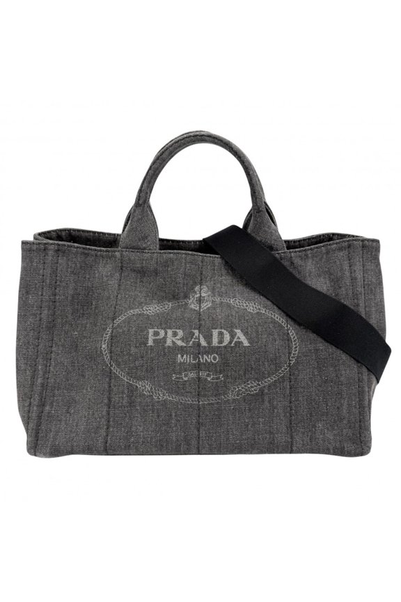 Pre-Owned Prada handbag for women, shoulder bag, Canapa denim tote triangle logo, PRADA 1BG642,...