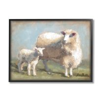 Sheep Lamb Family Farm Animals & Insects Painting Black Framed Art Print Wall Art