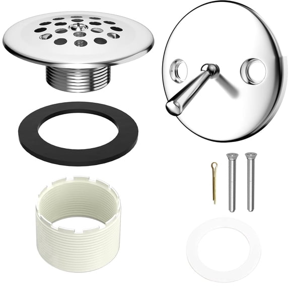 Trip Lever Tub Trim Kit Set with Trip Lever Overflow Face Plate, No putty Gasket, Trip Lever Bathtub Drain with Strainer, Overflow and Matching Screws, No putty installation