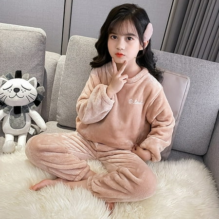 

Uuszgmr Kids Outfit Sets For Girl Boys Girls Flannel Clothes Set Warmth sweatshirt Top And Pants Winter Warm Soft Warmth Homewear With Sweatpants Comfortable Wear