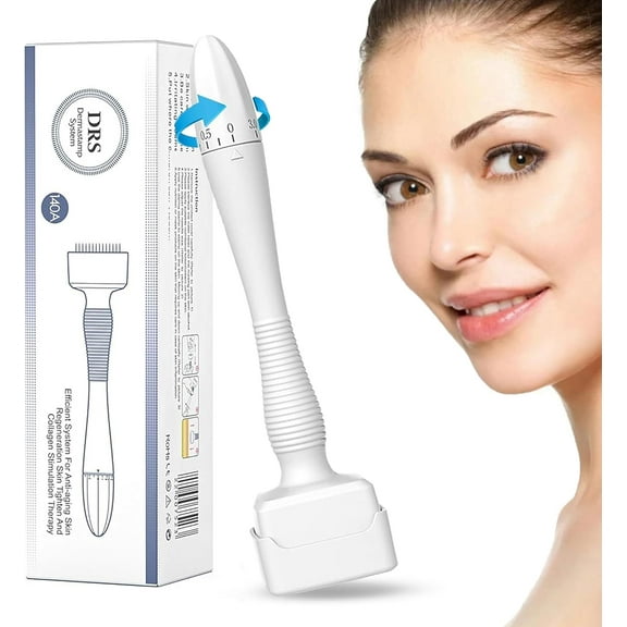   Adjustable Derma Roller, 140 Stainless Pins, Microneedling Roller Pen for Men and Women (White)
