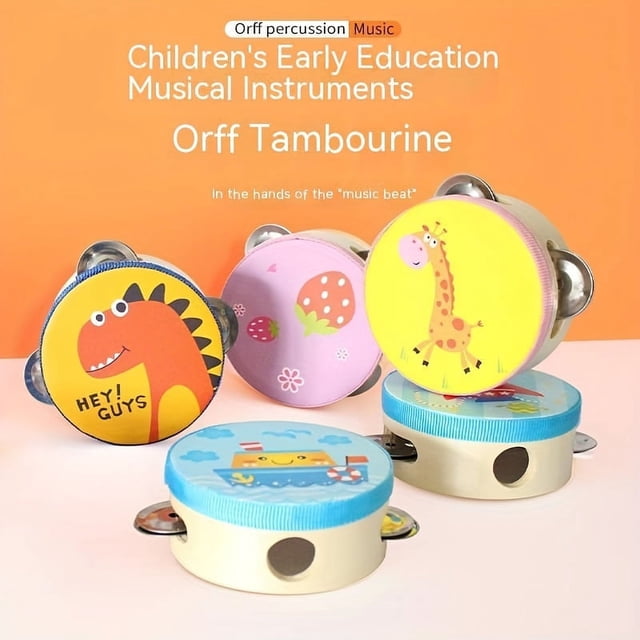 Wooden Bell Toys, Preschool Education Cartoon Hand Clapping, Drum Shaking, Tambourine Percussion Instrument, For Children