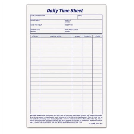 Tops Daily Time And Job Sheets, 8 1-2 X 5 1-2, 200-Pad, 2-Pack
