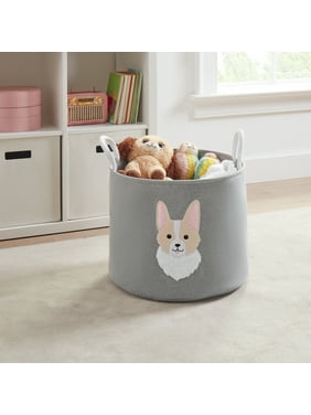 Your Zone Round Corgi Dog Canvas Toy Bin