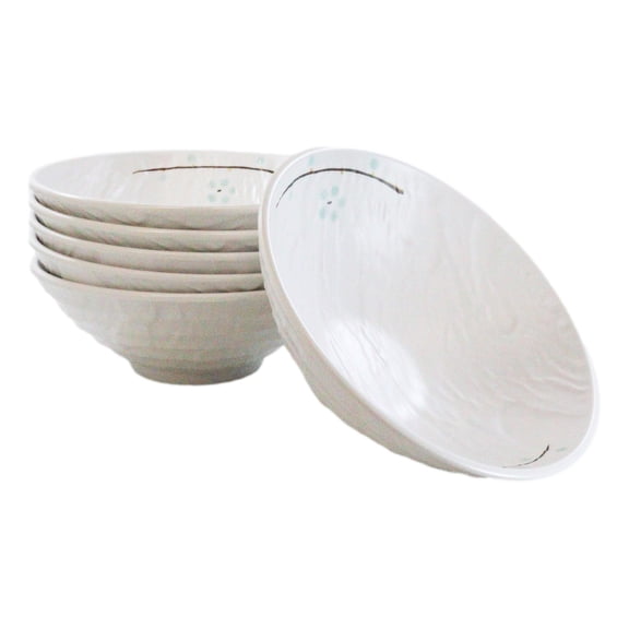Set Of 6 Modern Yukino Hana Melamine Large Ramen Soup Pasta Salad Bowls 46oz 9"D