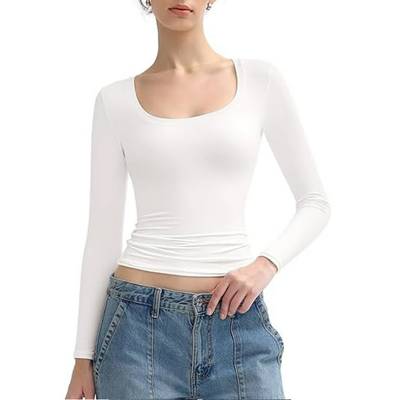 Hauaitttt Women's Long Sleeve T Shirts Neck Slim Fit Going Out Tops Double Lined Basic Tee Cloud Thermal Tops for Boys Thermal Underwear Top for Men 3xlt Womens Thermal Tops Long Sleeve Set Men's