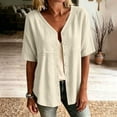 thumbnail image 5 of Tqcoqu Button Down Shirts for Women 3/4 Sleeve & Sleeveless Solid Cotton Linen Hollow Out Casual Lightweight Tops,A-Khaki Women's S-XXXL, 5 of 8