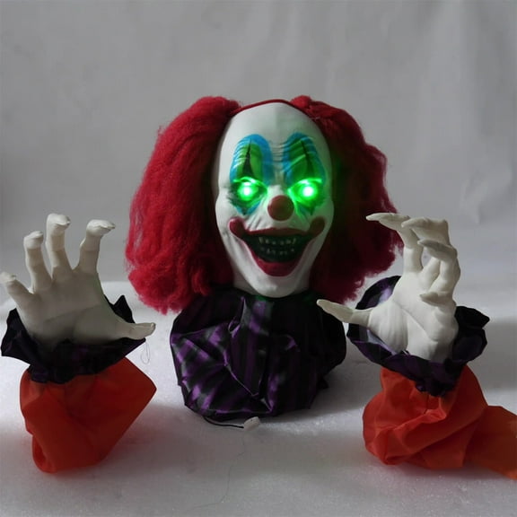 Halloween Clown Groundbreaker Decoration,Scary Animatronics Crazy Clown with Glowing Eyes and Sounds for Outdoor Graveyard Haunted House,Sounds Activated Animated Clowns Props