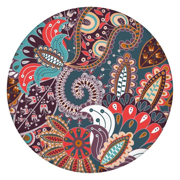 Retro Paisley Round Table Cover, Elastic Edge Design, 100% Waterproof & Scratch-Resistant for Family Dinners and Parties