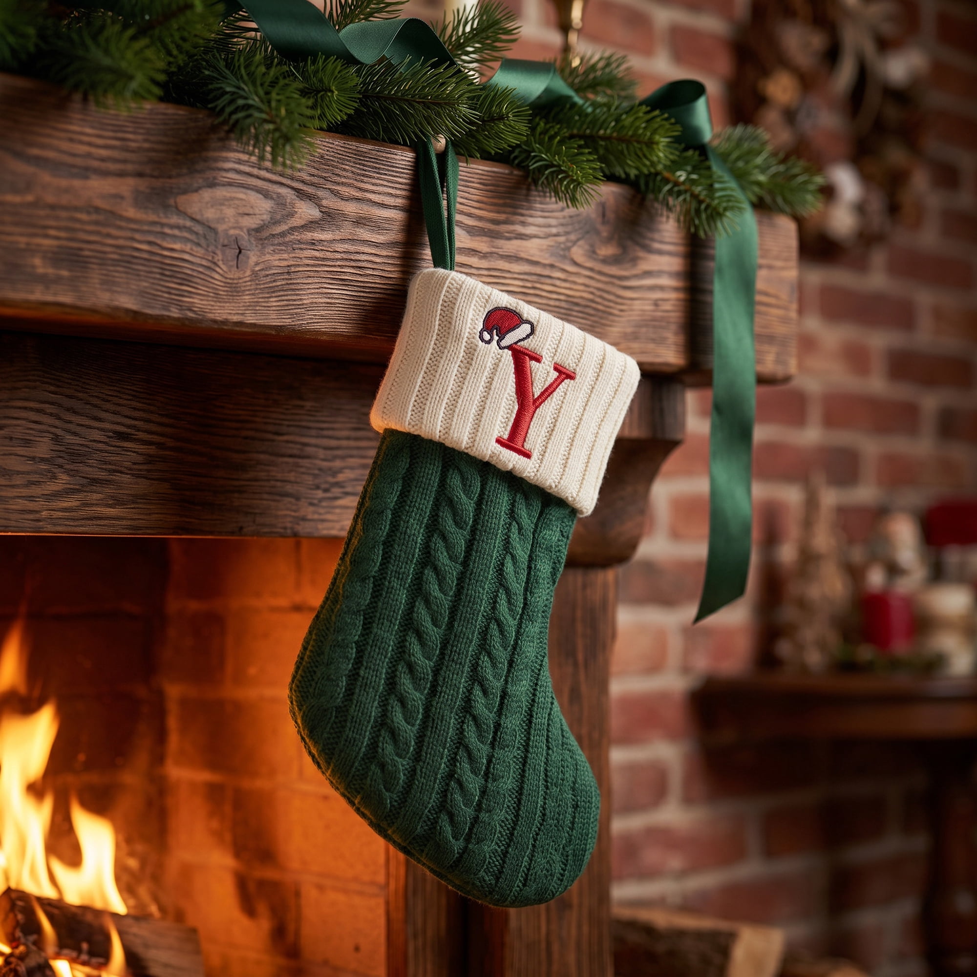 Unique Bargains Christmas Luxury Grand Hearth Accent Stocking Green Letter Y 8"