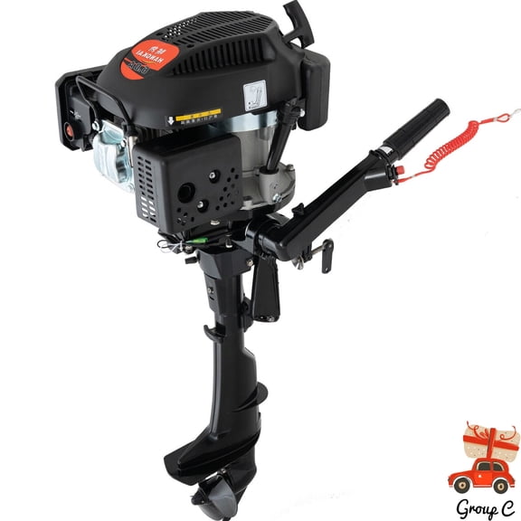 4-Stroke 6HP Outboard Motor Engine for Boats, Air-Cooled, Low Fuel Consumption, Easy to Install, with Emergency Flameout Rope & Durable Aluminum Alloy Build