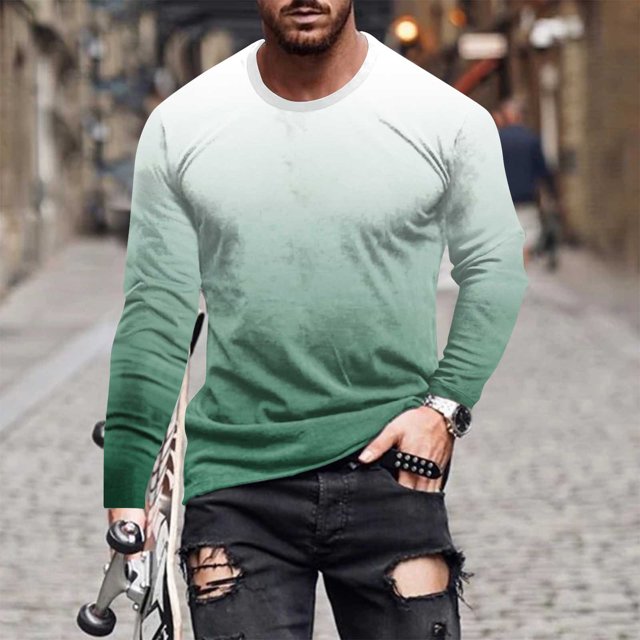 Blusas y camisas de manga larga con cuello redondo para hombre, blusa informal de manga larga con cuello redondo y estampado, blusa de poliéster para hombre