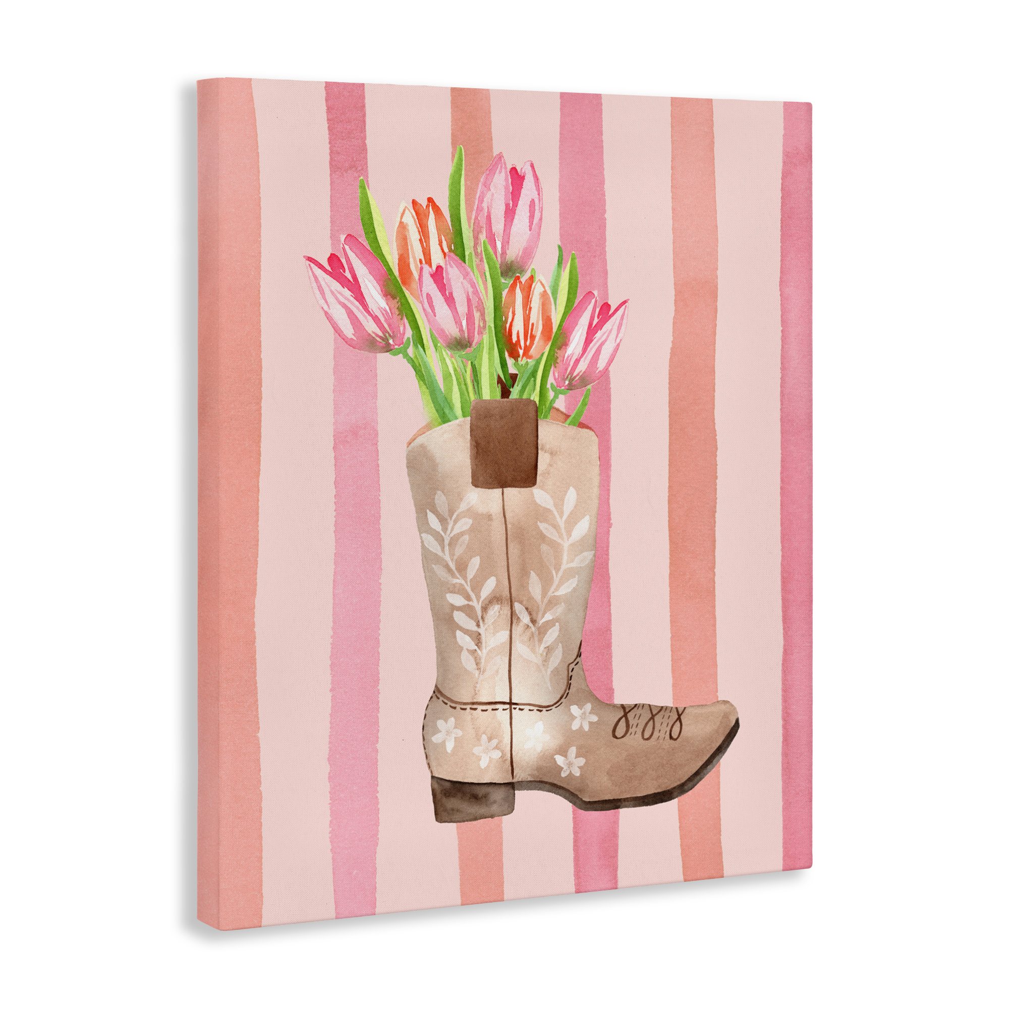 Tulip Cowgirl on Stripes Canvas Wall Art, design by Nina Jacobs
