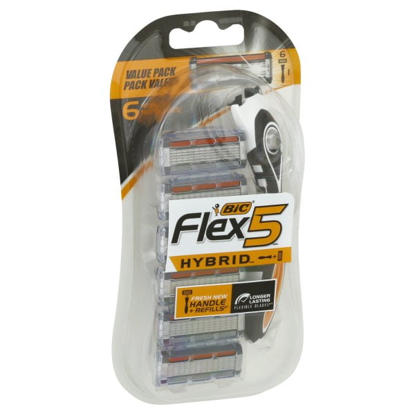 BIC Flex 5 Hybrid Men's 5-Blade Disposable Razor, 1 Handle and 6 Cartridges