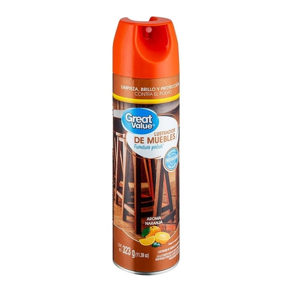 Lustrador de muebles Great Value en aerosol aroma naranja 323 g