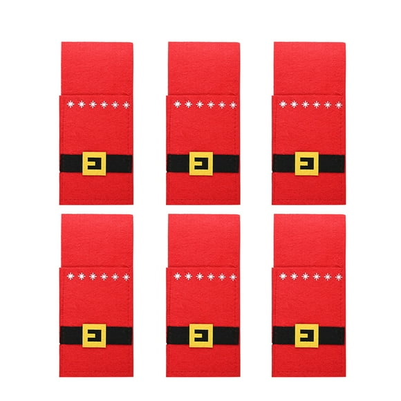 6pcs Red Christmas Belt Design Tableware Holder Creative Storage Pouch Christmas Cutlery Bags Delicate Silverware Bags Decor Without Cutlery