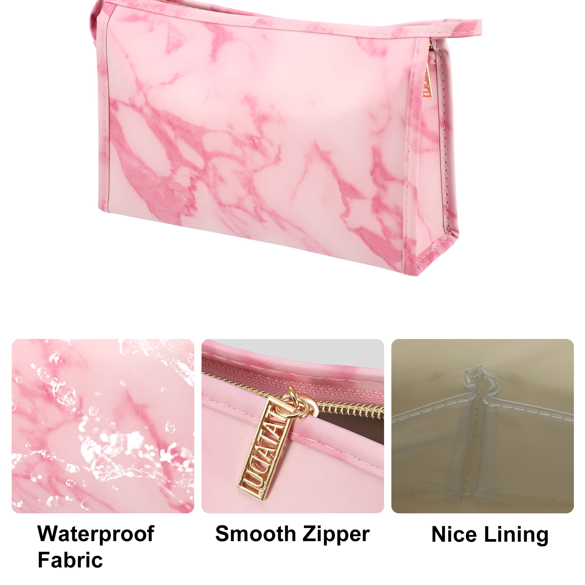 Unique Bargains Floral Makeup Bag Zipper Flower Cosmetic Pouch Pink