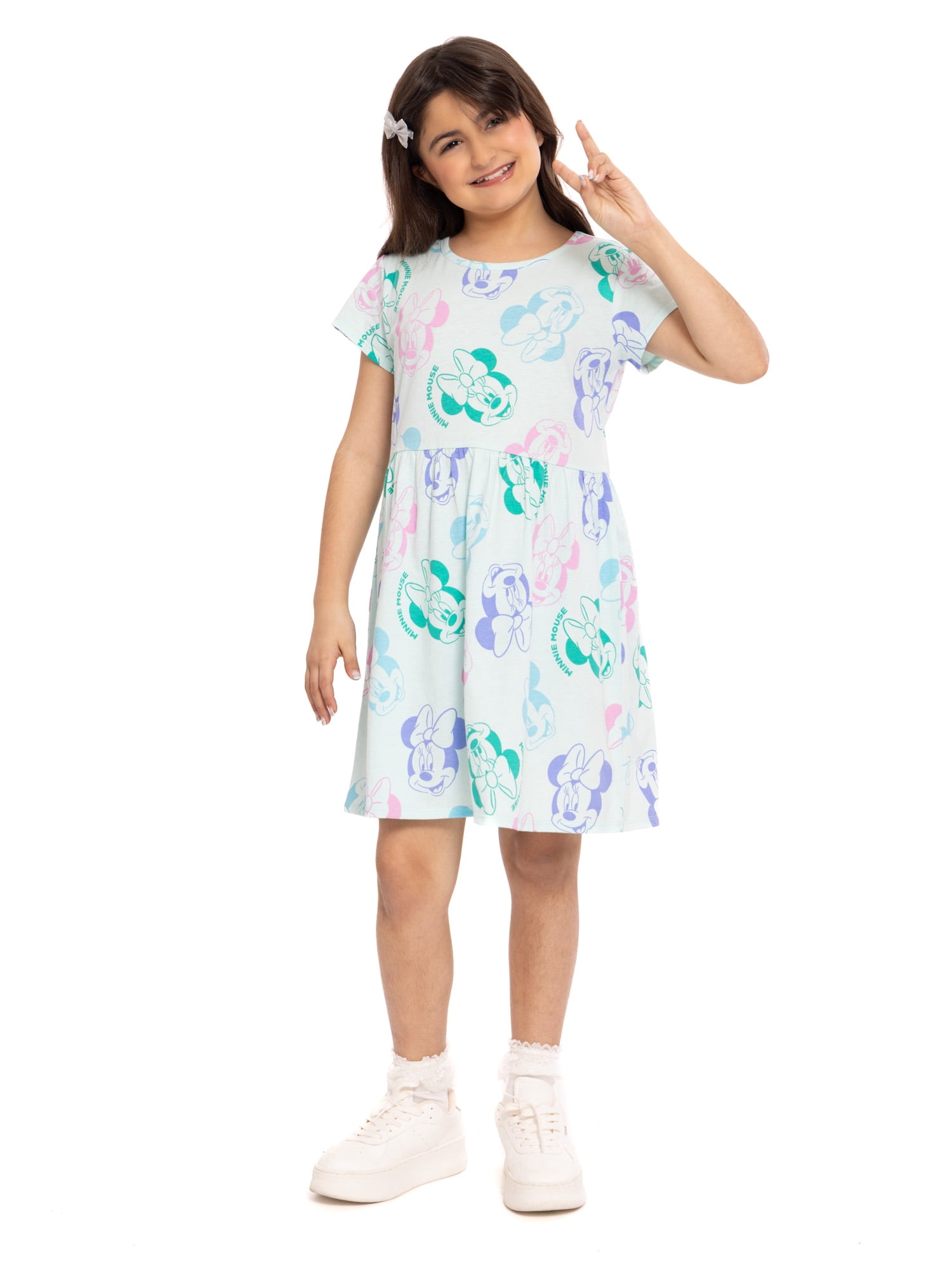 Minnie Mouse Girls Print Dress with Short Sleeves, Sizes 4-12