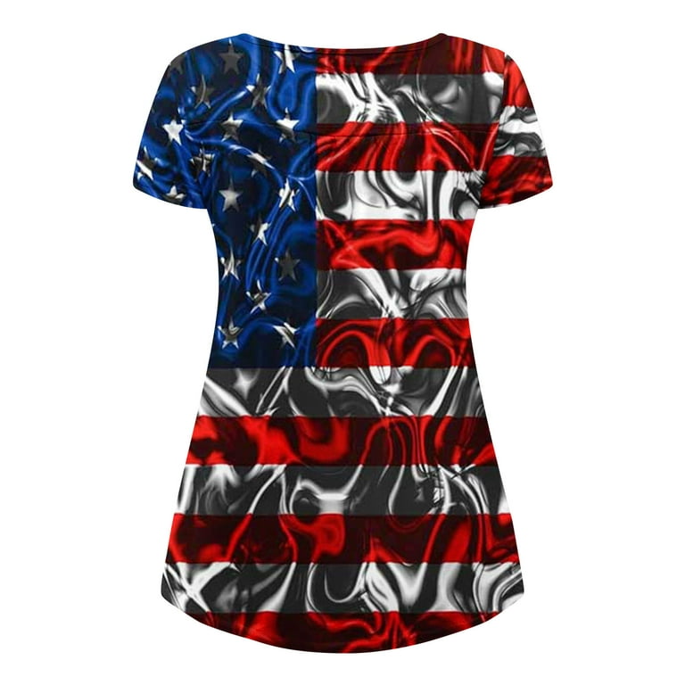Soomlon American Flag Tops Women Patriotic Shirt USA Flag Stars Stripes Print Fourth of July T-Shirt Independence Day Patriotic Button Down Tops V