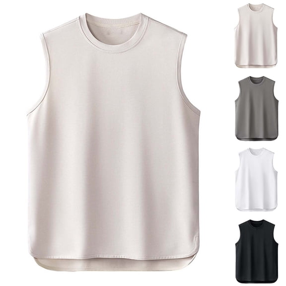 YHAJDS Men's Fitness Tank Top Crew Neck Solid Color Sleeveless Athletic Gym Casual Shirt