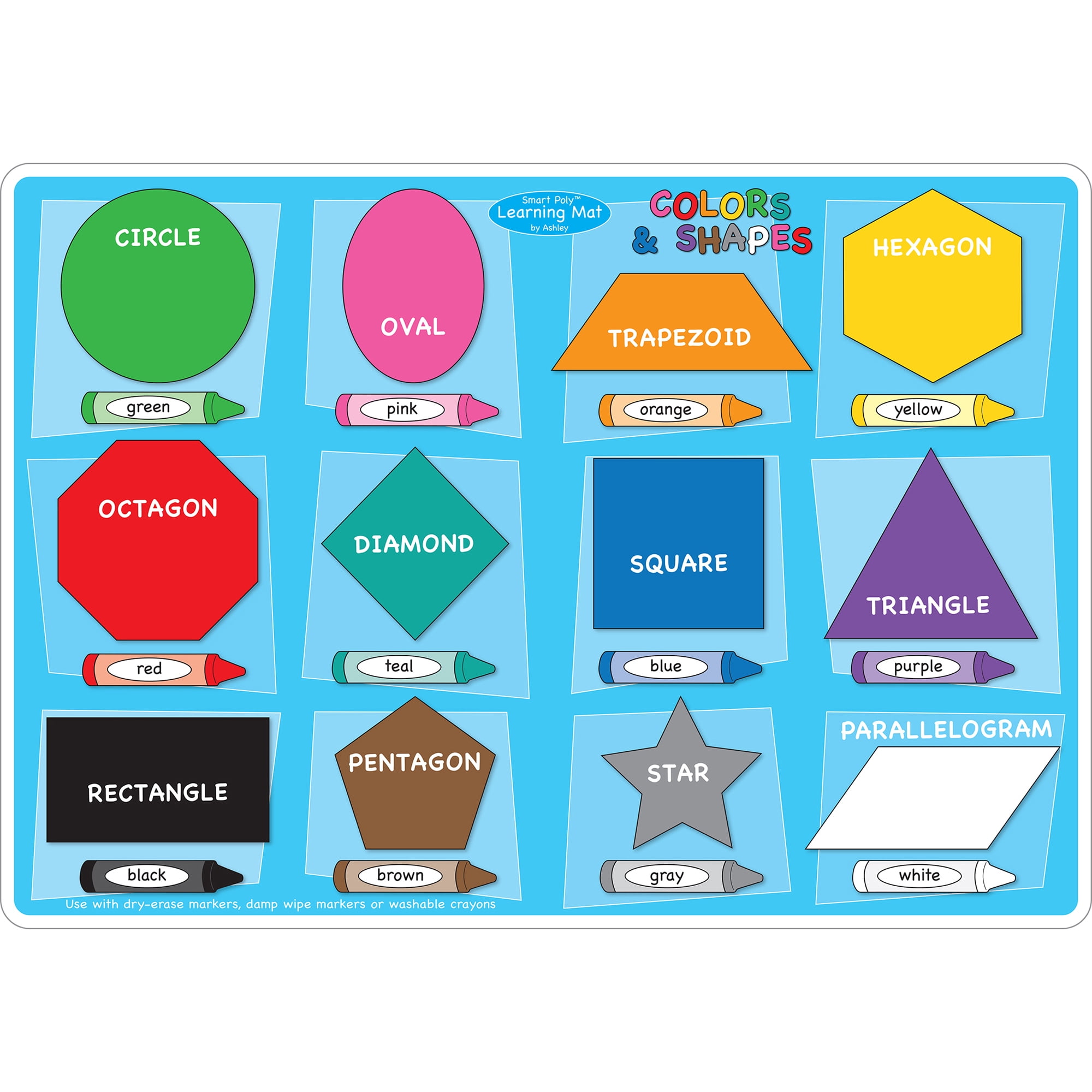 Smart Poly™ Learning Mats, 12" x 17", Double-Sided, Colors & Shapes, Pack of 10