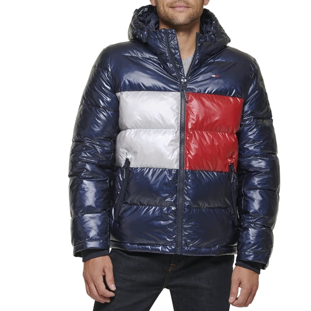 Chaqueta Tommy Hilfiger para hombre, con capucha, acolchada, perlado, azul marino