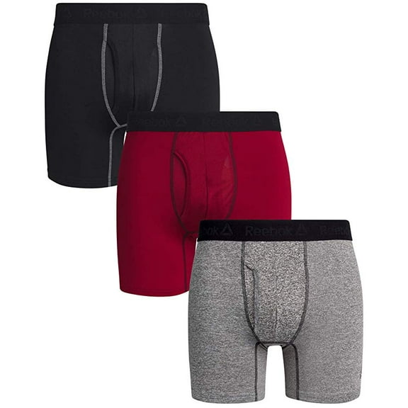 Reebok Performance Boxer Brief - 3 Pack, Black, Red, Grey,S