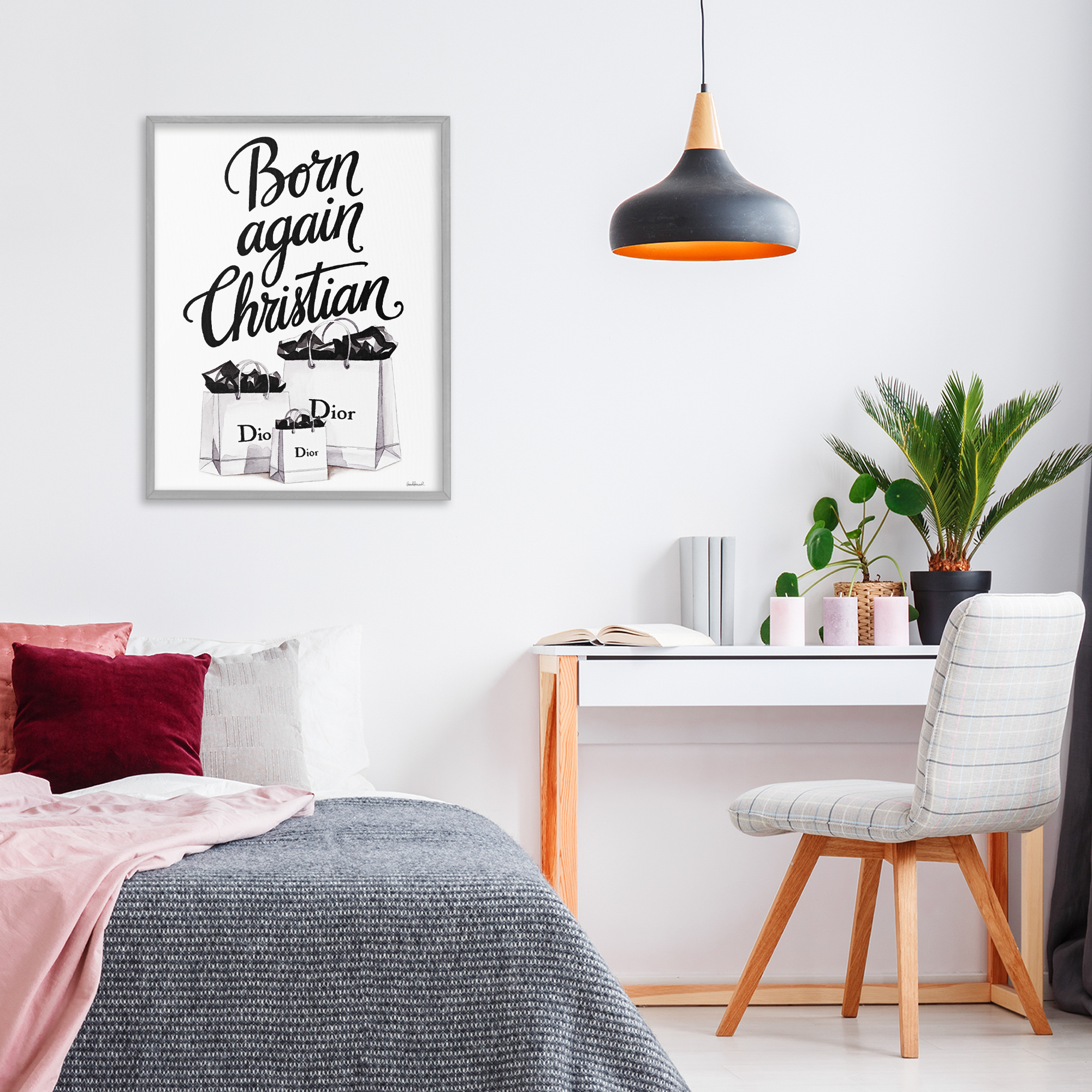 Christian & Shopping Bags Gray Framed Giclee Art, design by Amanda Greenwood