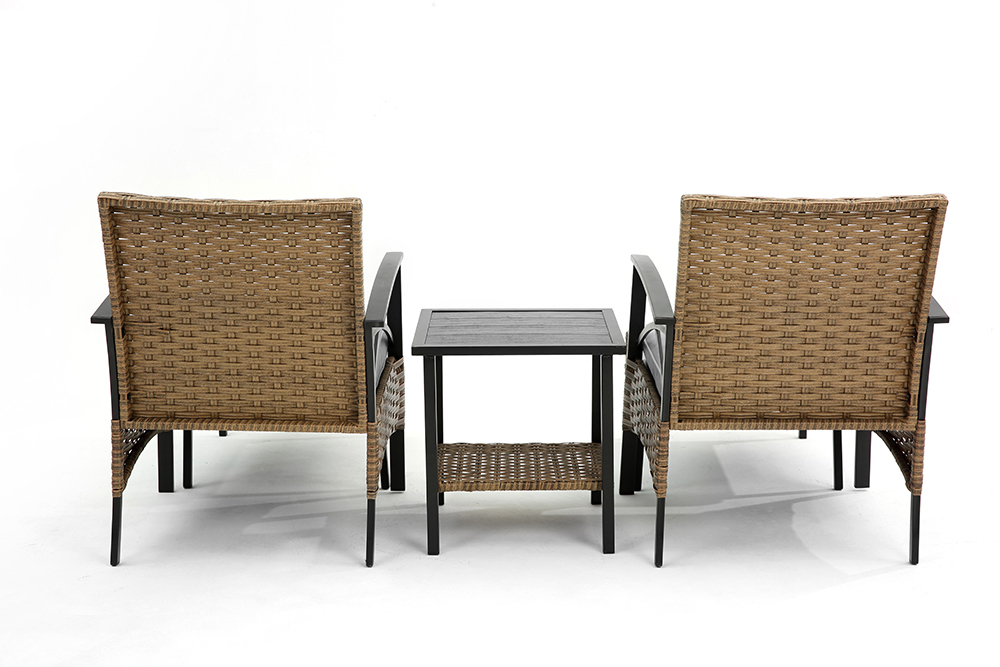 Wicker Patio Bistro Set, 5 Piece Outdoor Lounge Chair Chat Conversation Set with 2 Cushioned Chairs, 2 Ottoman, Glass Table, PE Wicker Rattan Patio Furniture Set for Backyard, Porch, Garden, LLL336 - image 4 of 9