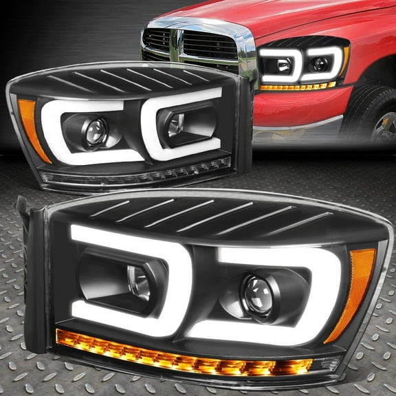 Nuvision for 06-09 Ram C-Tube LED DRL Sequential Signal Projector Headlight Black/Amber