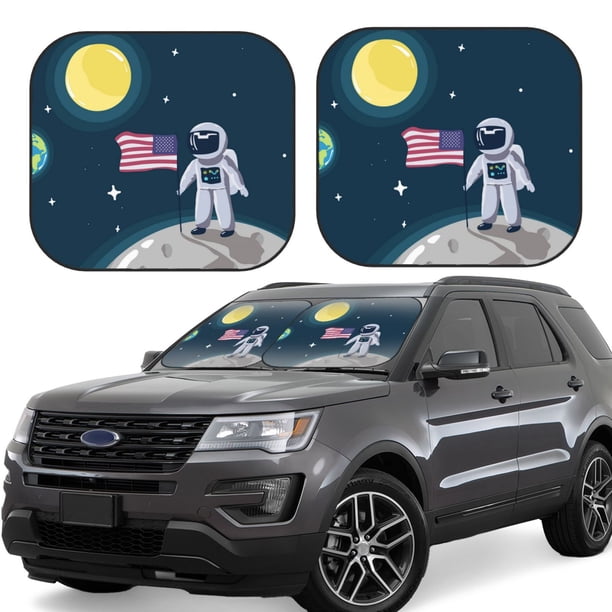 Fotbe Astronaut With USA Flag Juego de 2 Piezas de Parasoles para Parabrisas | Bloqueador Solar para Auto | Accesorios Plegables para Protección Solar Interior-Small