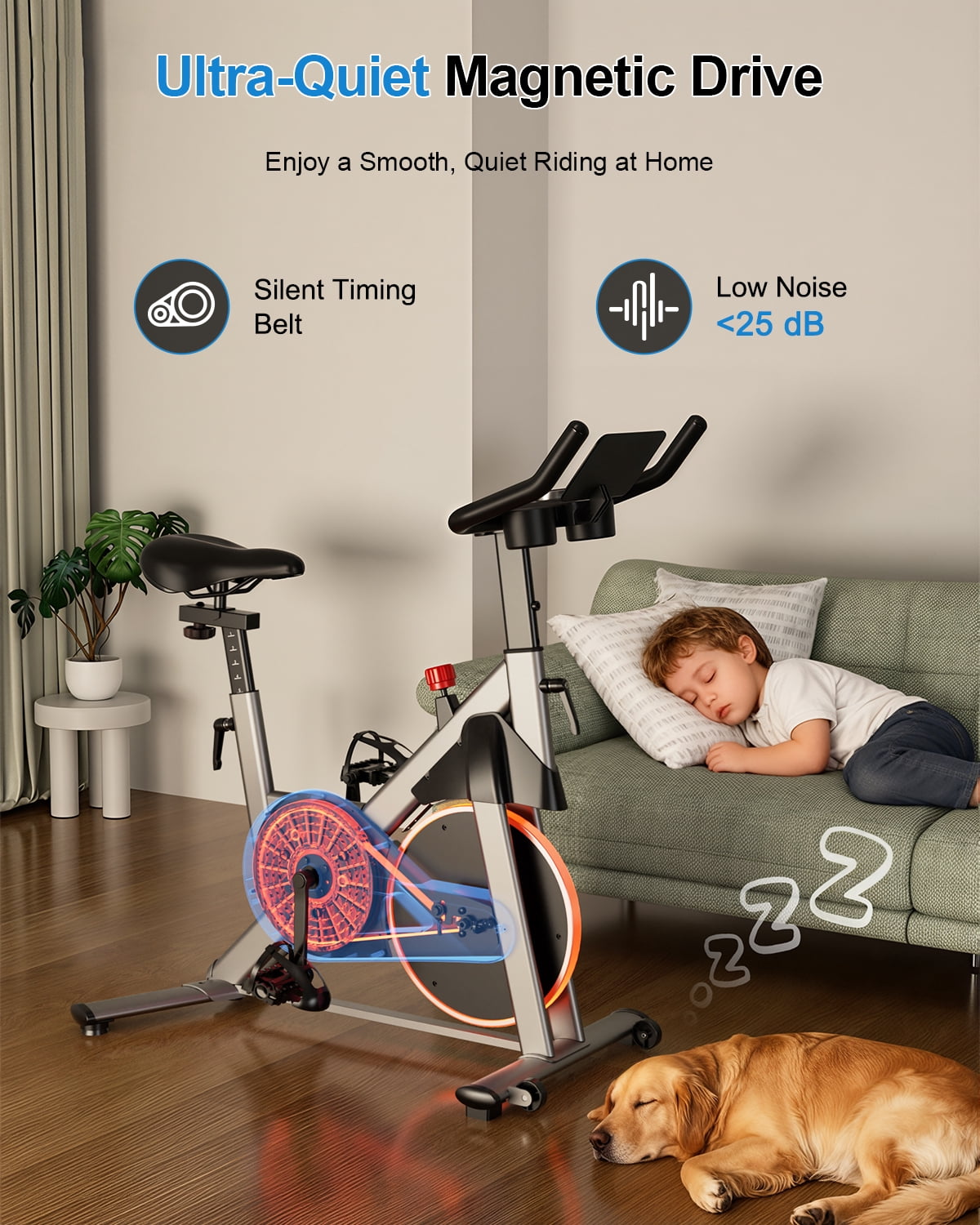 Superun Exercise Bike, Stationary Bikes for Home with Brake Pad, Low Noise  Bike with 300LBS Weight Capacity, Indoor Cycling for Home Gym with Pad Mount LCD Monitor and Cup Holder