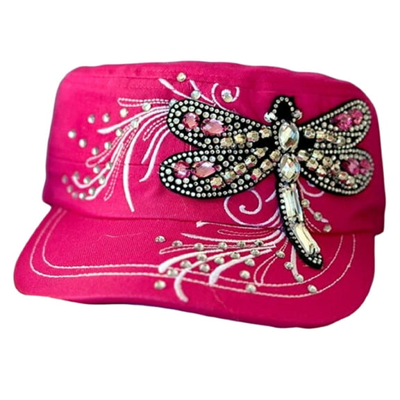 Dragonfly Rhinestone Women's Dazzle Cadet Hat (Pink)