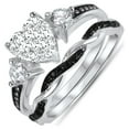 His and Hers 3 Piece Trio Sterling Silver Black Wedding Band Engagement