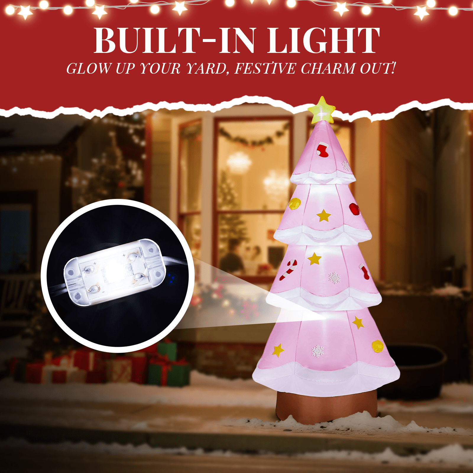 Astoutdoor 7.2 ft Lighted Christmas Inflatable Decoration, Pink Christmas Tree with Built-in LED Lights, Blow Up Yard Decoration for Holiday Party Front Yard Lawn Garden Decor