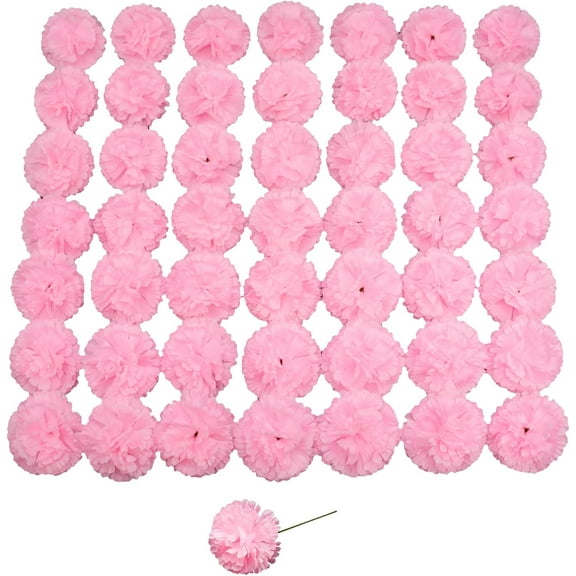 Silk Carnation Flower, 50 Artificial Flowers, Used for Wedding Decoration DIY Handmade Flowers, Carnation Flower Diameter 3.5 Inches and 6 Inches Stem (Pink Color)