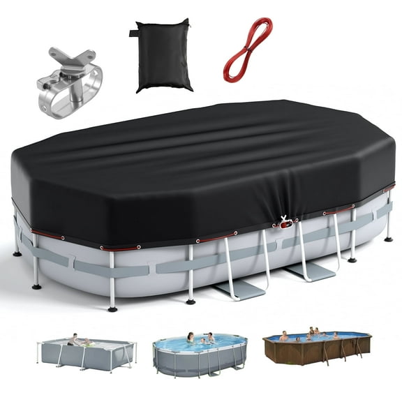 Agricasst Oval Pool Cover,12x24FT Oxford Solar Pool Covers for Oval Above Ground Pool with Winch and Cable,UV Resistant,Waterproof and Dustproof Inflatable Pool Cover for All Weather