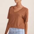 thumbnail image 4 of Camisetas de Mujer con Cuello en V, Corta, Informales, Holgadas, de Verano Color Café M, 4 of 7