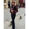 thumbnail image 3 of Chaqueta de cuero liso para mujer, abrigo holgado con cremallera, estilo Harajuku Y2K, para invierno, 2023, 3 of 5