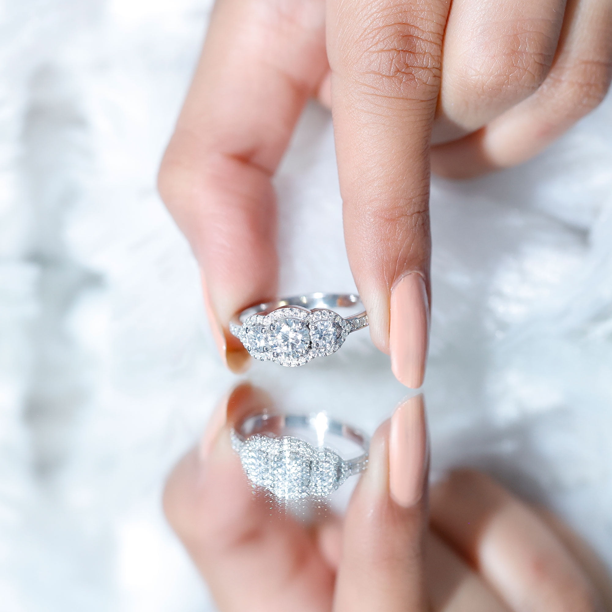 Rosec Jewels Certified Moissanite 3 Stone Engagement Ring for Women - D-VS1 Quality - Statement Ring - with Jewelry Box, 925 Sterling Silver, US 4.00