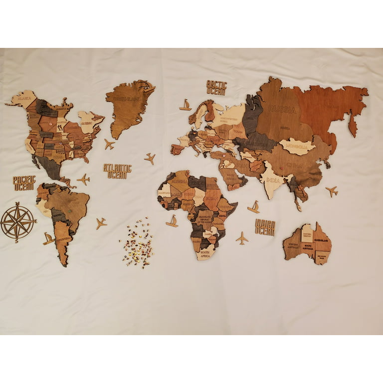 Wall Decor 3D Wood World Map - Home Decor World Map Wall Art Map - 3D Wood  World Map Wall Art for Home & Kitchen or Office - Unique Gift Idea for