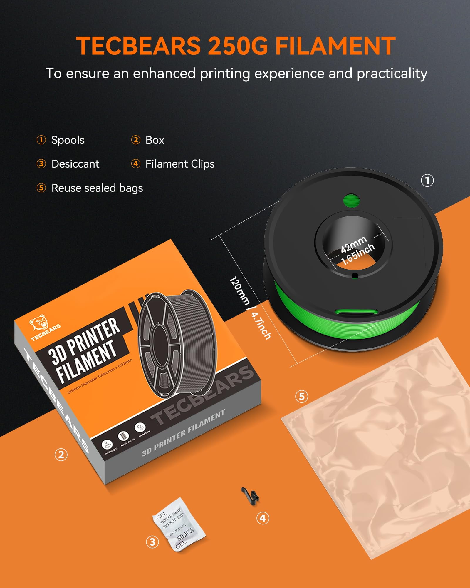 Glow in The Dark PLA Filament, Neatly Wound Luminous PLA 3D Printer Filament Bundle, 250g/Spool, 2 Spool of PLA Black/White and 6 Spools of Glowing PLA Blue/Green/Red/Yellow