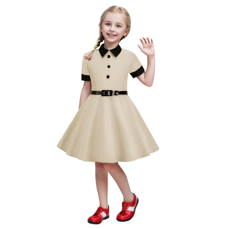 XFHLMJFF Toddler Girl Dress Formal School Uniform Short Sleeve