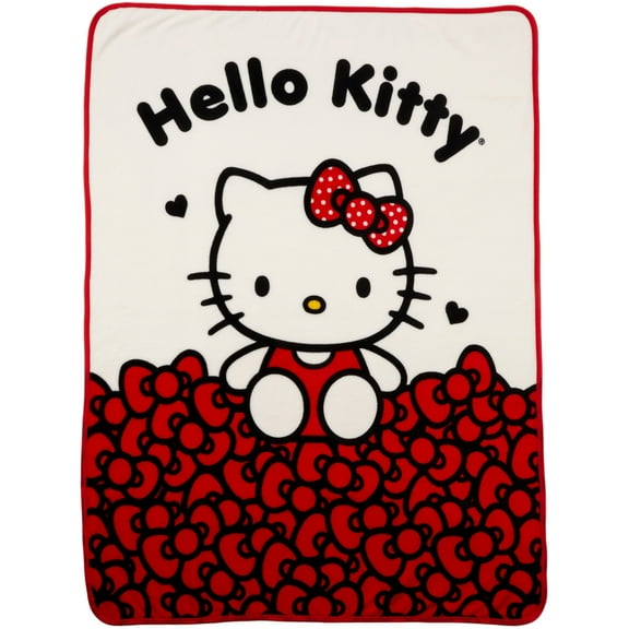 Hello Kitty Kids Red White Print Fleece Throw Blanket, 46 x 60