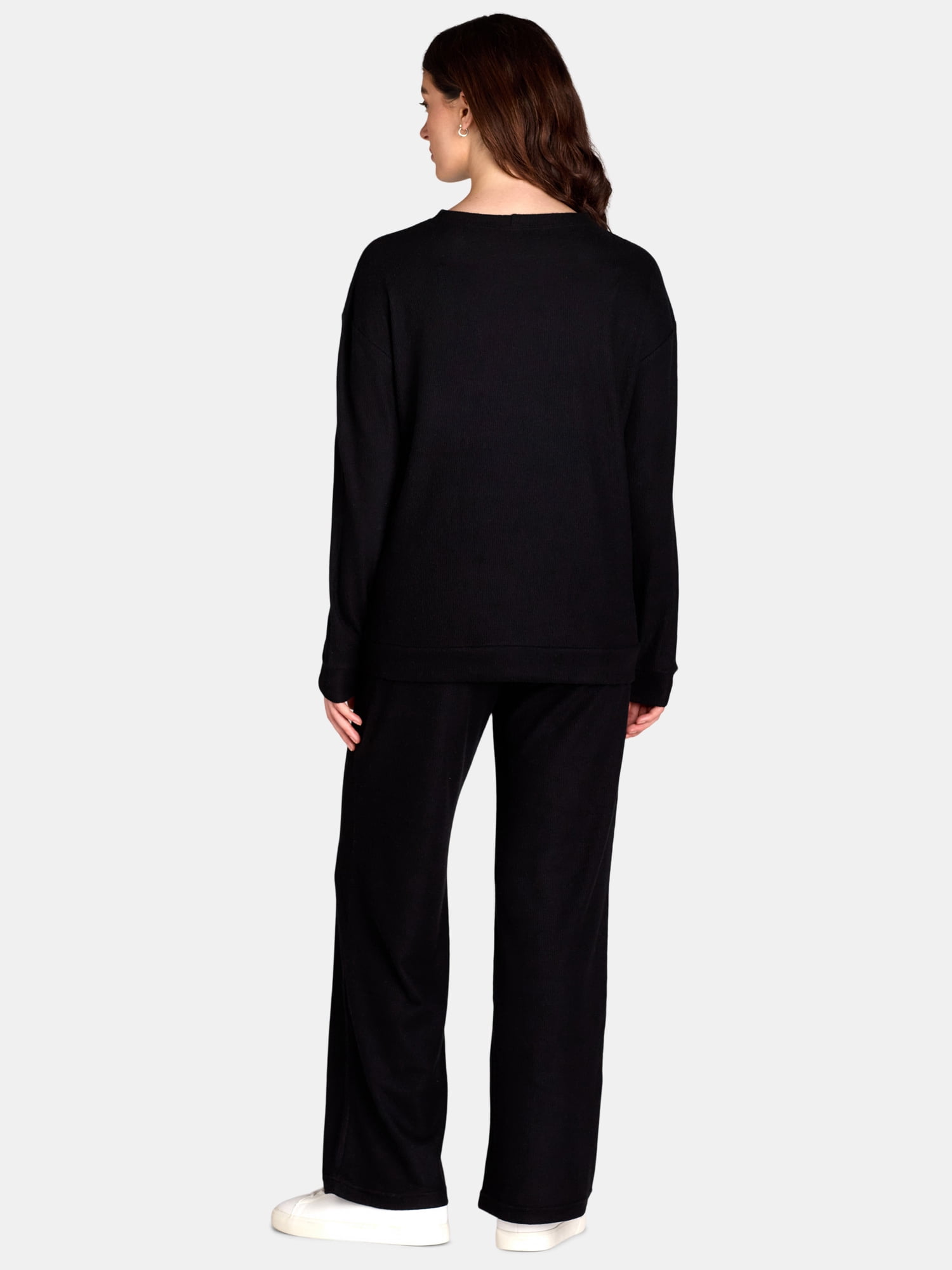 Lissome Women's Soft Brushed Waffle Oversized Long Sleeve Top and Wide Leg Pant Lounge Set, 2-Piece, Sizes S-3X